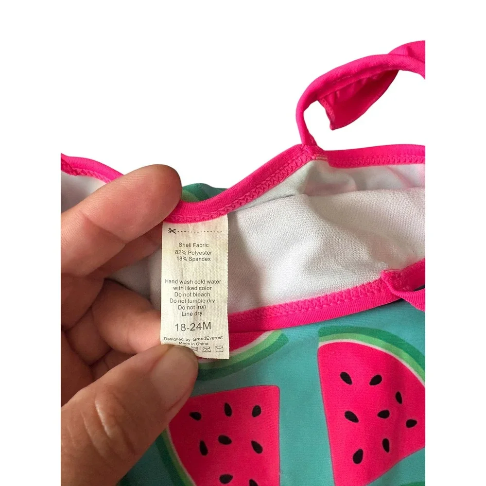 Girls Watermelon One Piece Swimsuit 18-24M Pink Teal Ruffle Swimwear